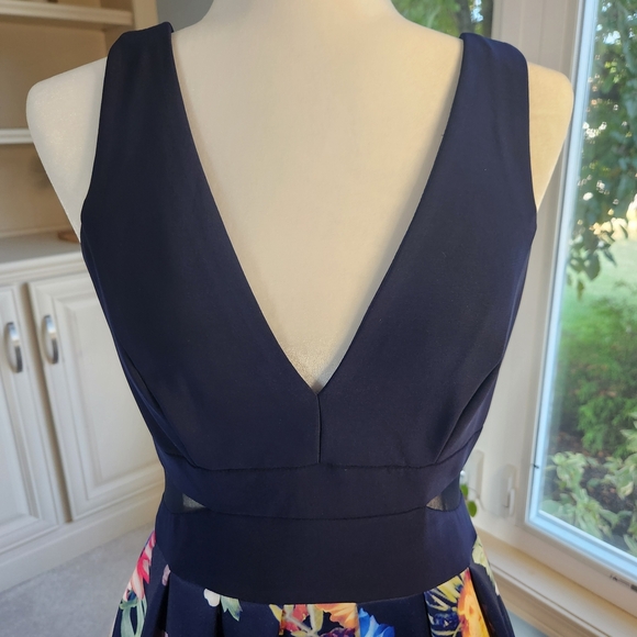 Xscape Navy Backless Dress with Floral Design - Picture 2 of 12
